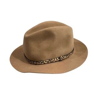 Anna & Ava 100% wool leopard accent fedora hat Boho Tan Neutral Fall Western